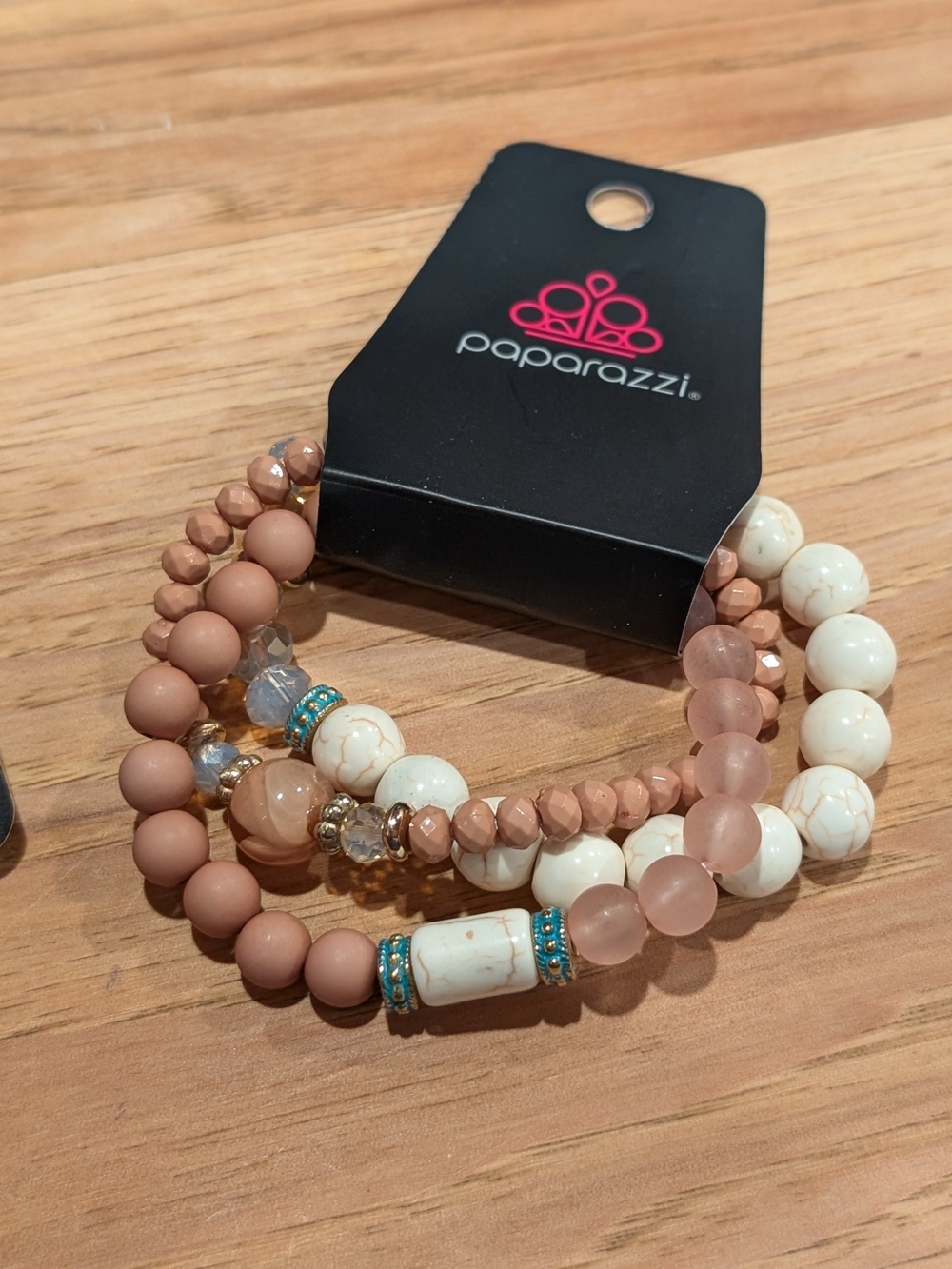 Paparazzi Sand, Cream and Turquoise Accent Stretch Bracelet Set Christian Themed